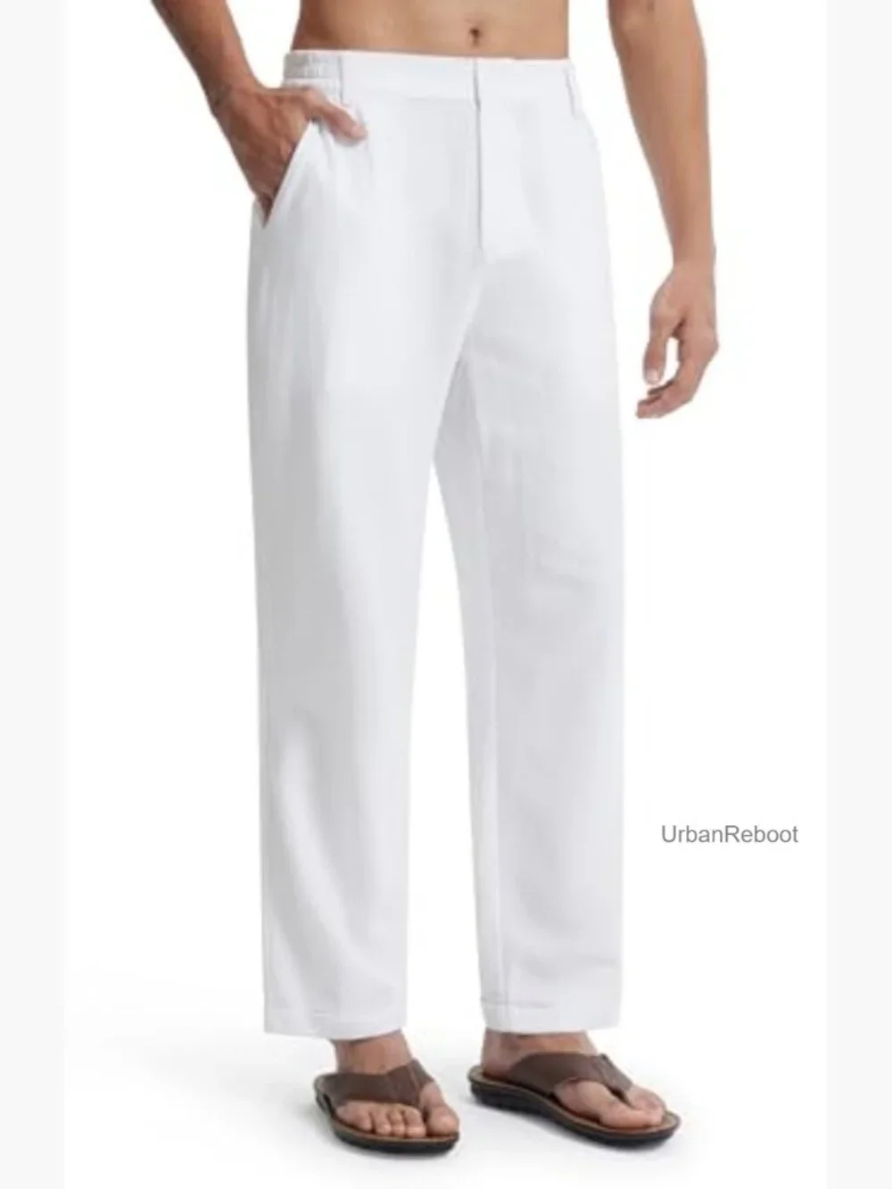 Men's Linen Pants Elastic Waist Lightweight Casual Trousers with Pockets